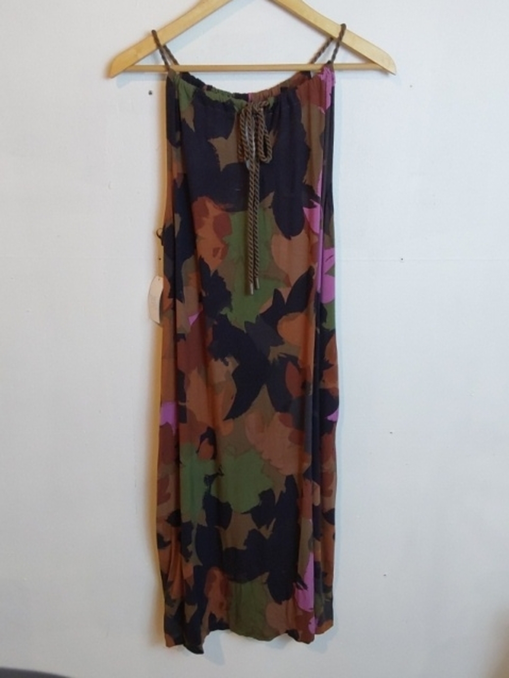 Time and Tru| Abstract Dark Floral Knit Halter Dress Brown Green Autumn Sz.XL